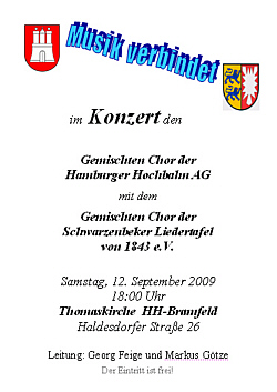 Plakat Gemmeinsames Konzert mit Hochbahn-Chor 2009